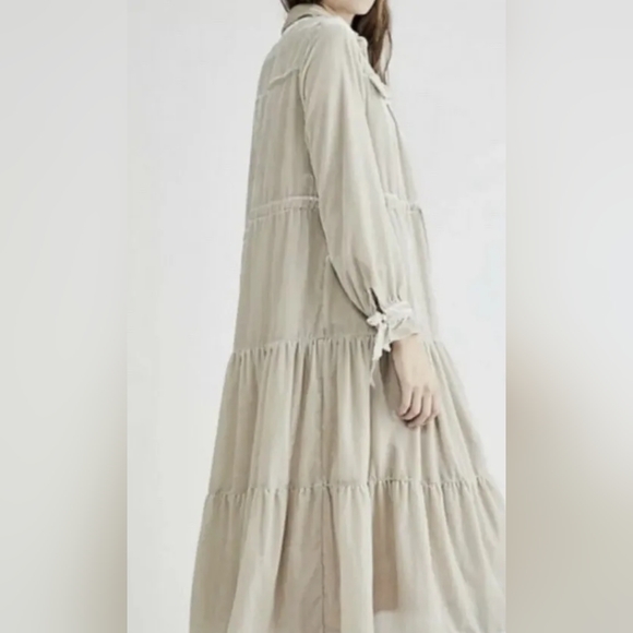 Free People Bella Donna Velvet Duster Tiered Silky Print Lining Stone Lt. Green - Picture 3 of 8